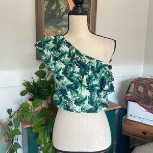 Miami for Francesca’s Monstera Palm One Shoulder Crop Top NWT